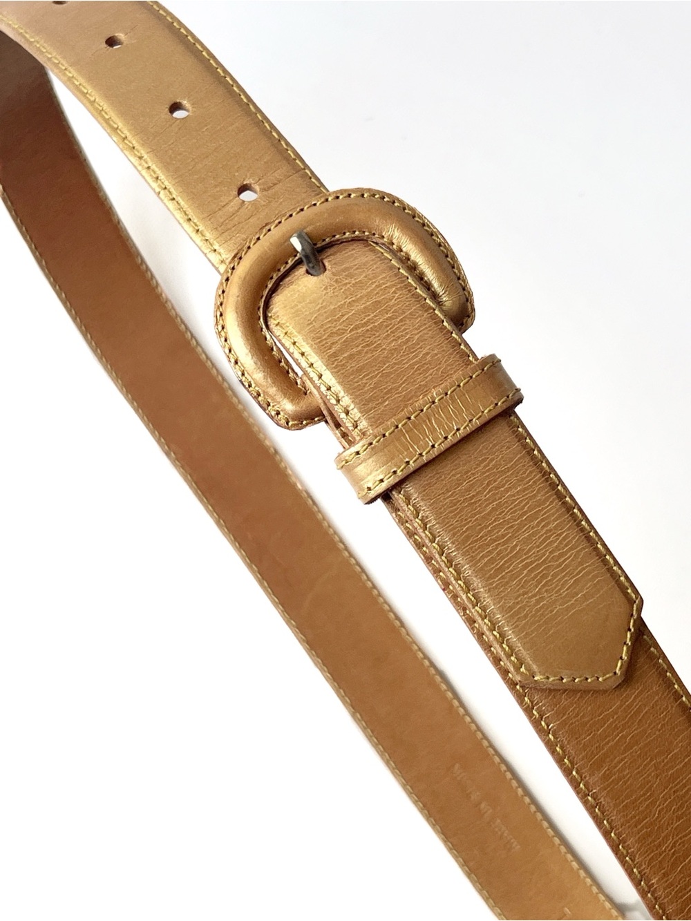 Vintage 1980's Size 34 Genuine Leather Gold Lame Belt by Tony Barcelo Spain